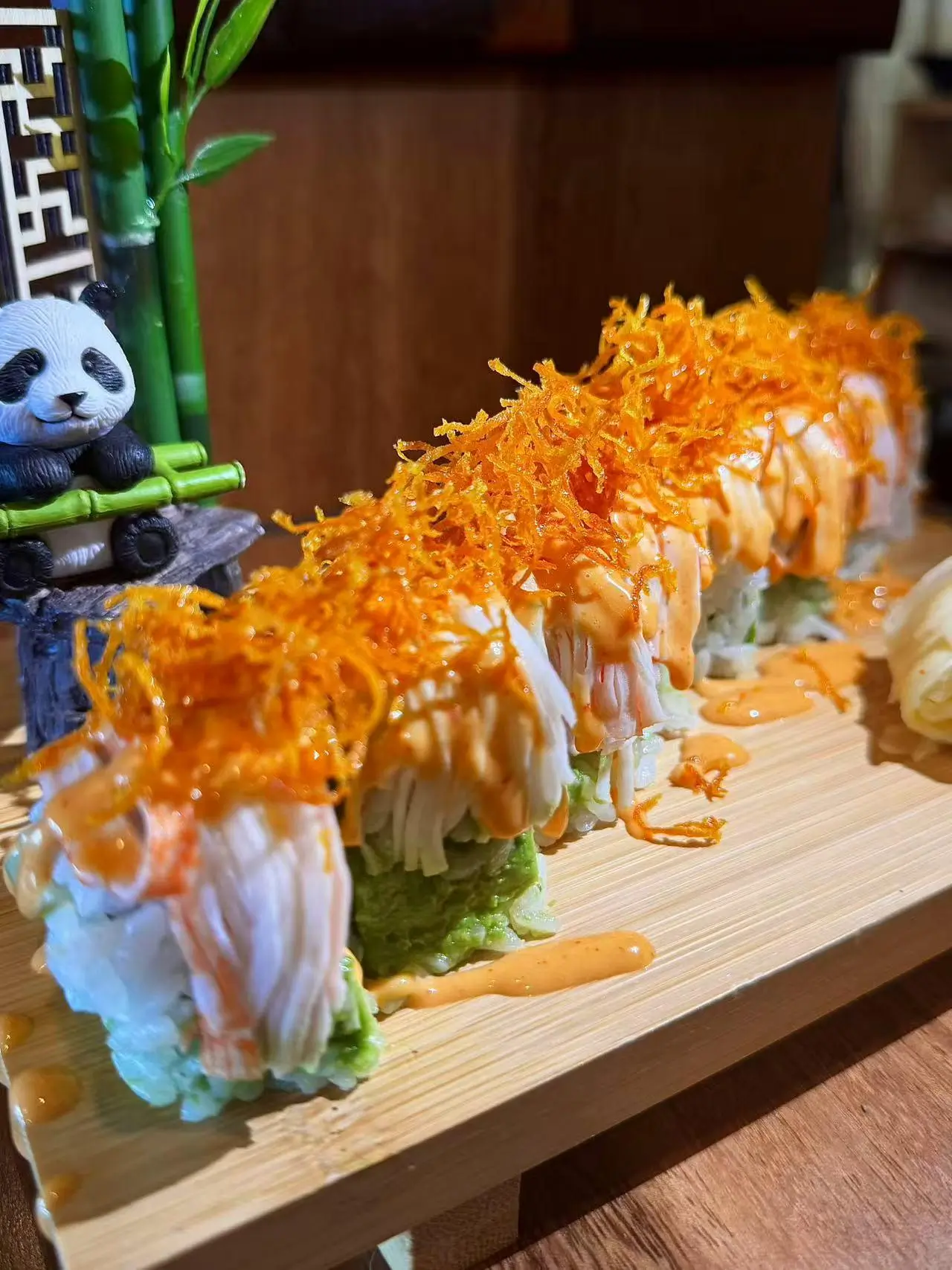 Spicy tuna roll with crunchy topping from Masuta Sushi Japanese restaurant in Jonesboro.